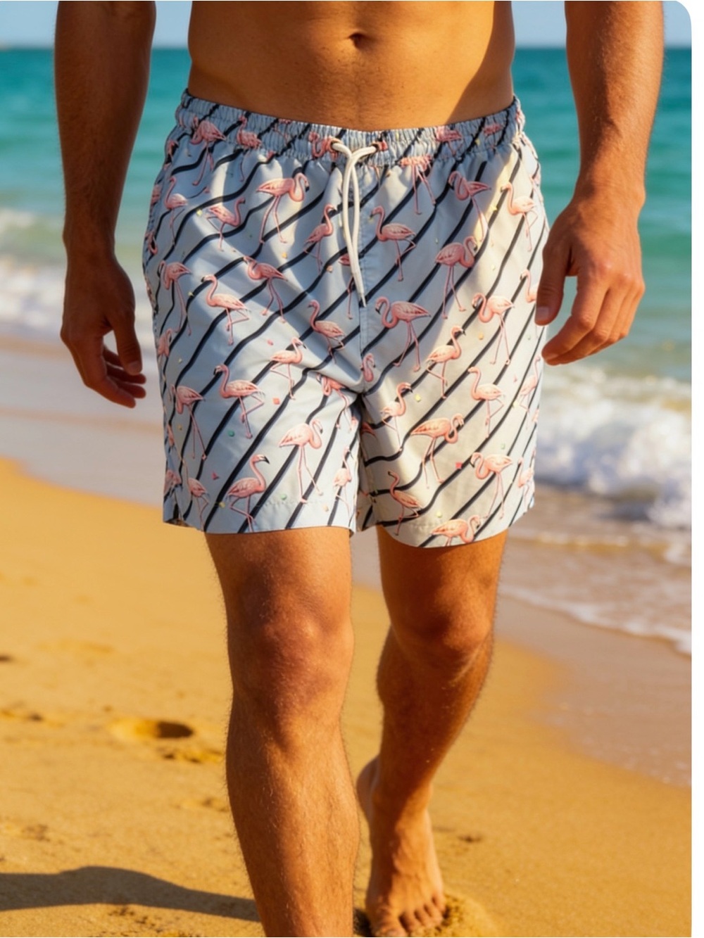 Trunks Surf & Swim Xxl Blue Flamingos Lined Drawstring Waist Men's Swim …